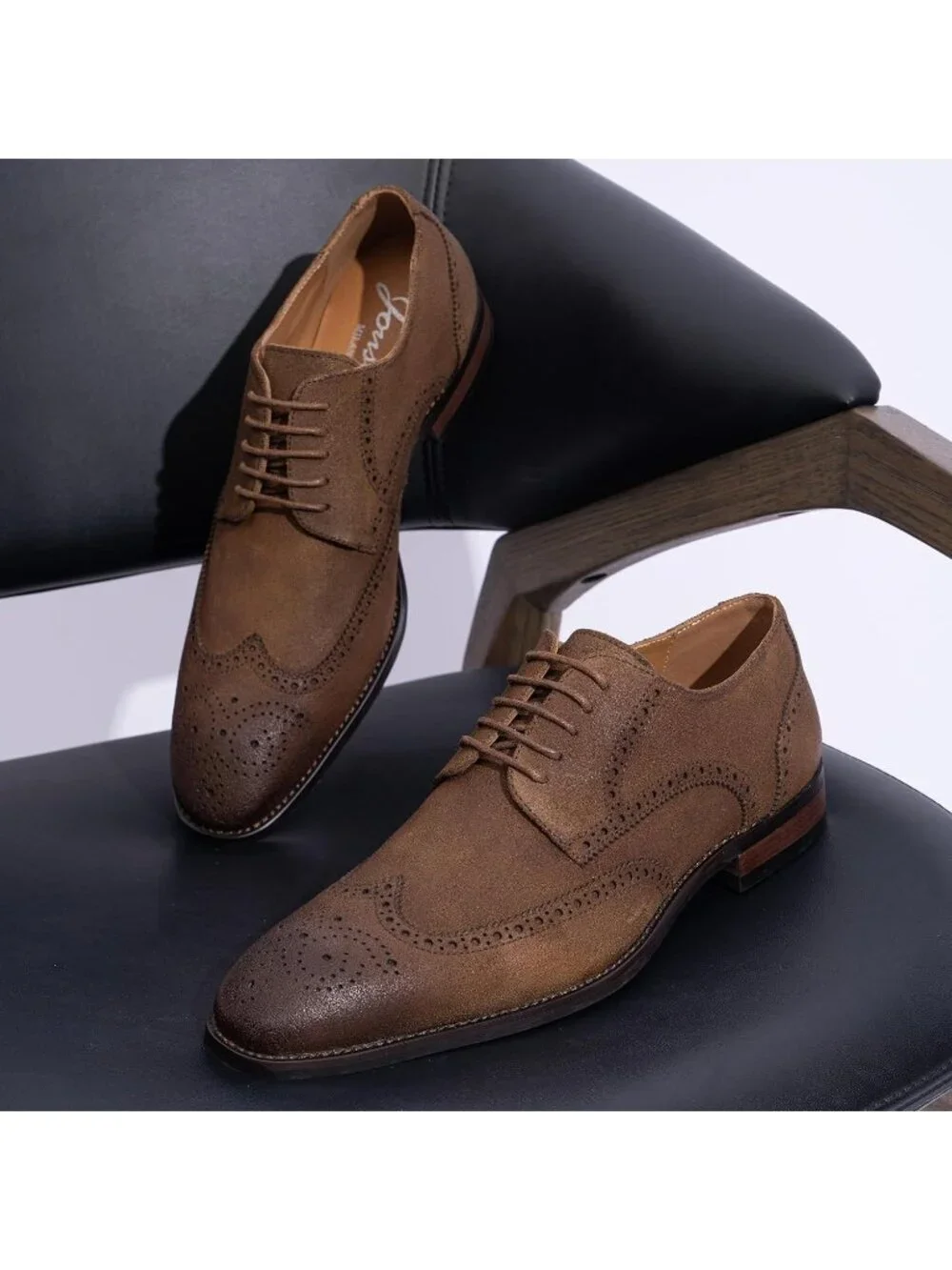 Men's Suede Brown 1 Dress Shoes Leather Wingtip Formal Business Oxford Shoes